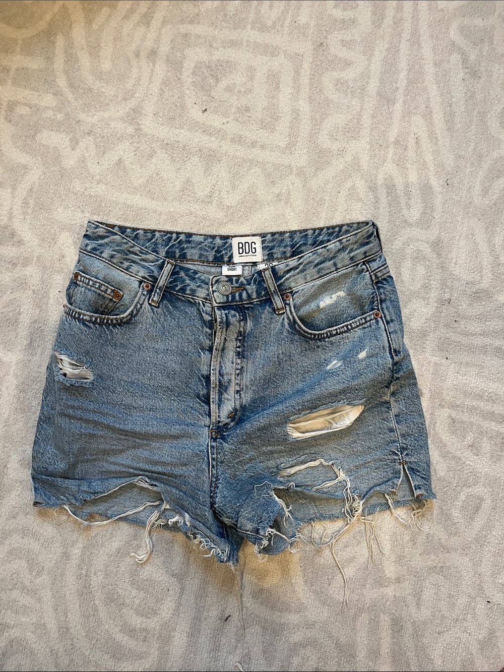 BDG Distressed High-Rise Denim Shorts - Light Blue